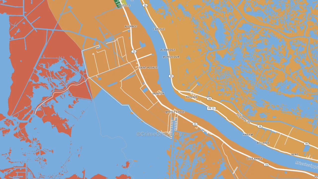 Ironton, LA Map of Robbery Rates