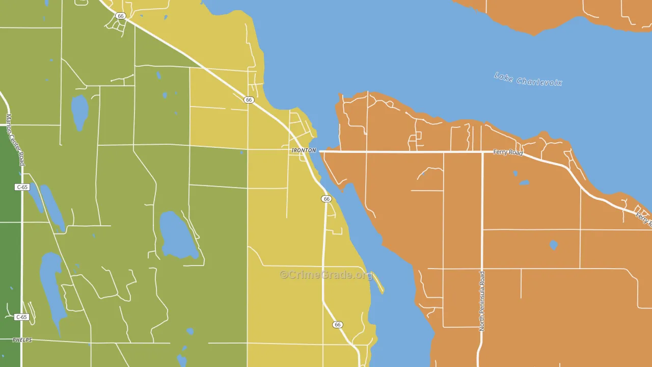 Ironton, MI Map of Robbery Rates