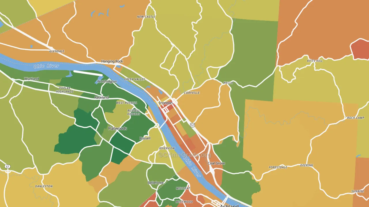 Ironton, OH Map of Robbery Rates