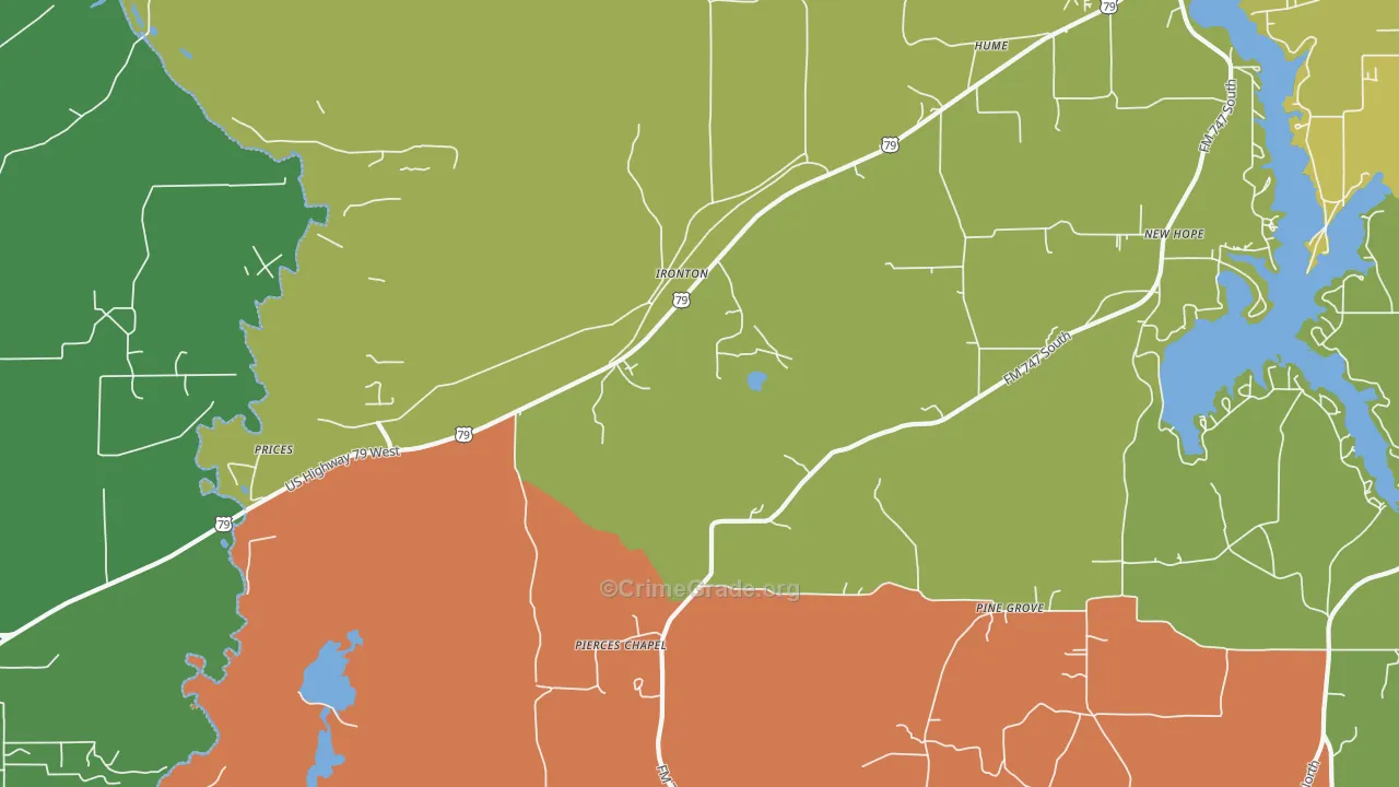 Ironton, TX Map of Robbery Rates