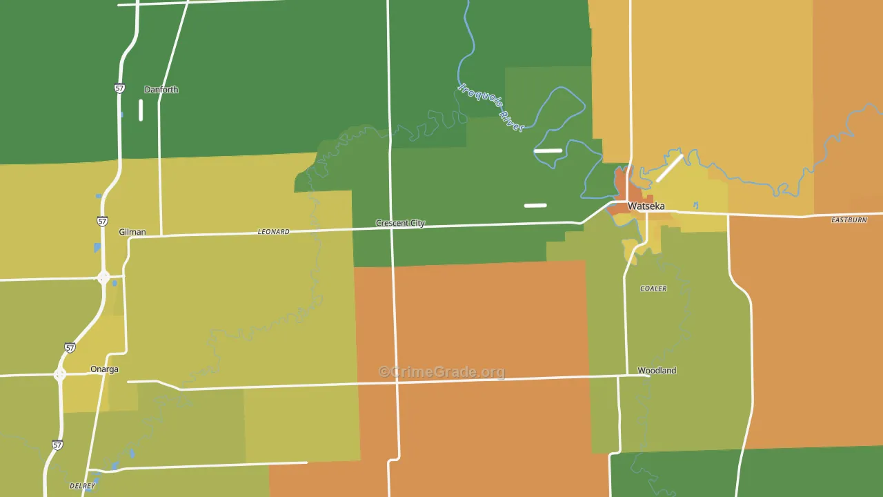 Iroquois County, IL Map of Robbery Rates