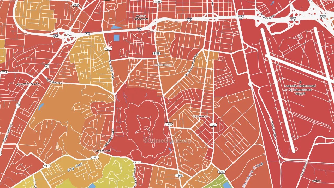 Iroquois, Louisville, KY Map of Robbery Rates