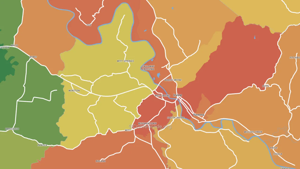 Irvine, KY Map of Robbery Rates