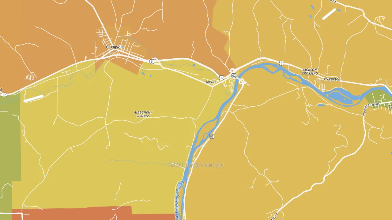 Irvine, PA Map of Robbery Rates