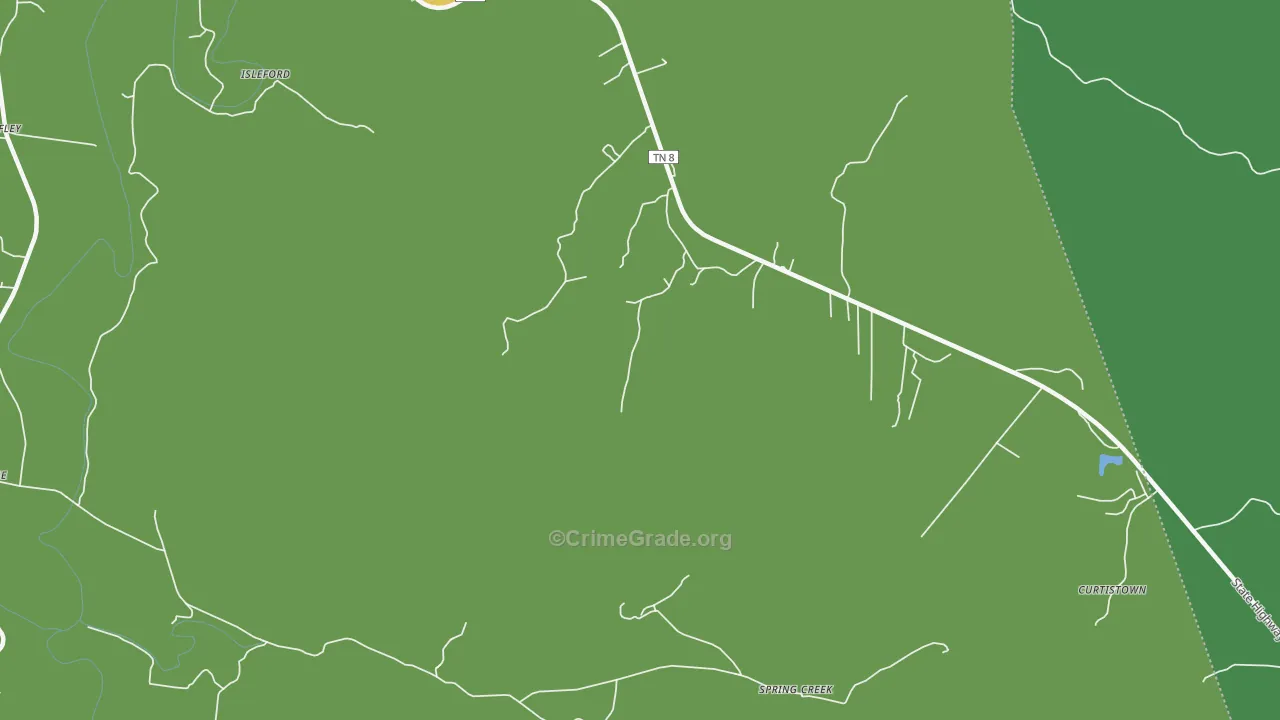 Irving College, TN Map of Robbery Rates