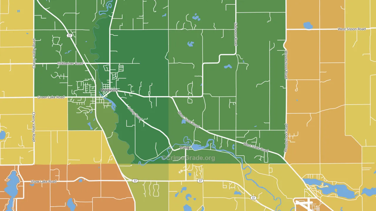 Irving, MI Map of Robbery Rates
