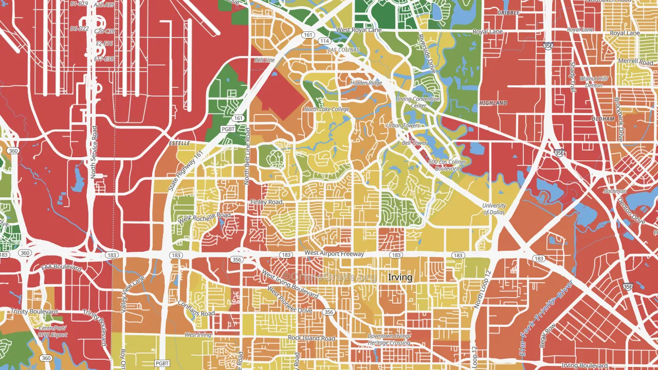 Irving, TX Map of Robbery Rates