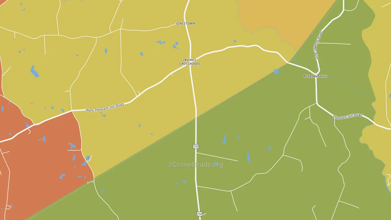 Irvings Crossroads, NC Map of Robbery Rates