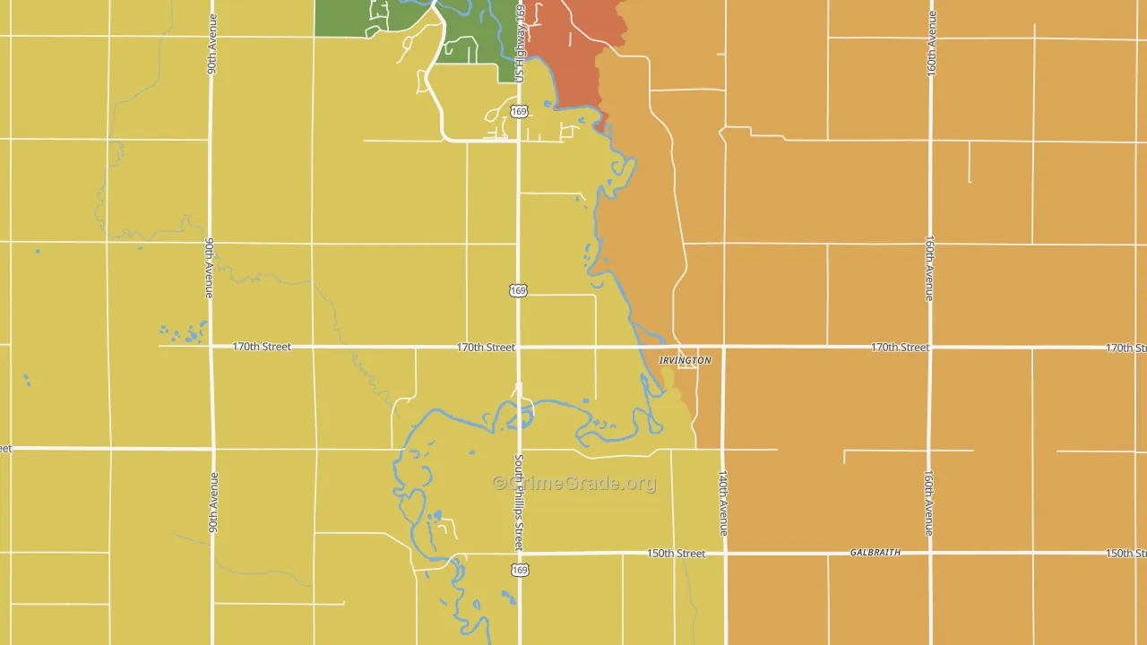 Irvington, IA Map of Robbery Rates