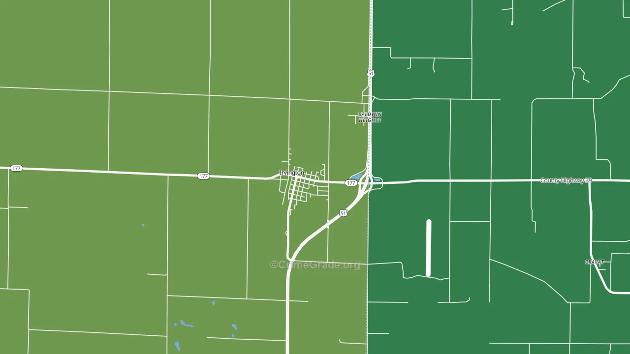 Irvington, IL Map of Robbery Rates