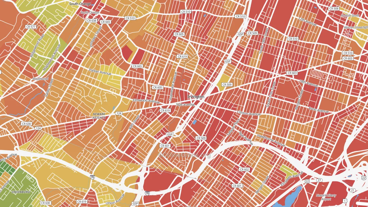 Irvington, NJ Map of Robbery Rates