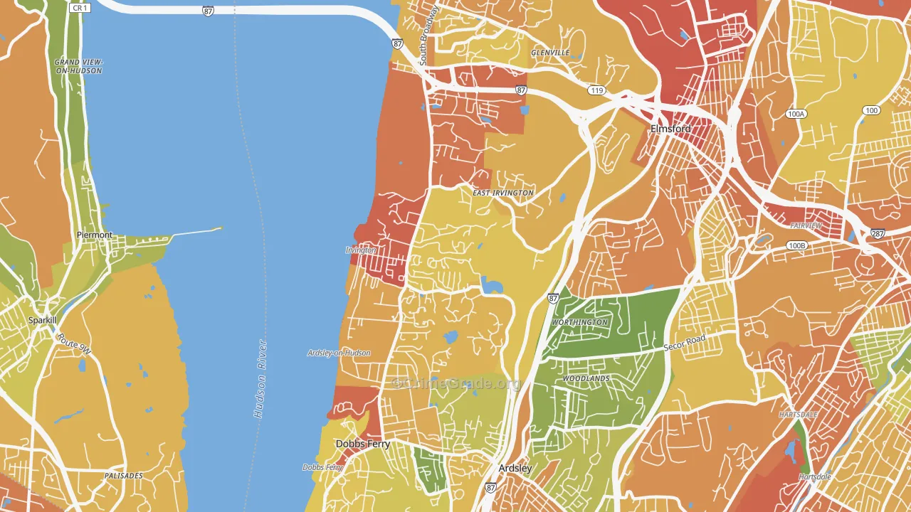 Irvington, NY Map of Robbery Rates