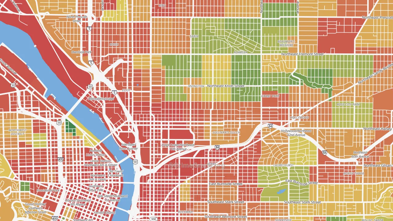 Irvington, Portland, OR Map of Robbery Rates