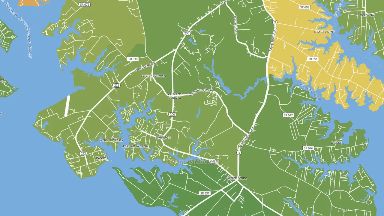 Irvington, VA Map of Robbery Rates