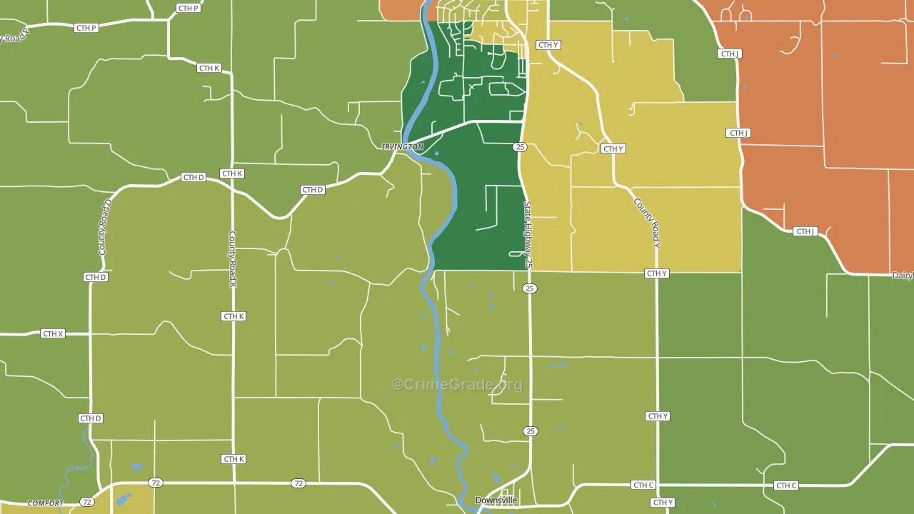 Irvington, WI Map of Robbery Rates