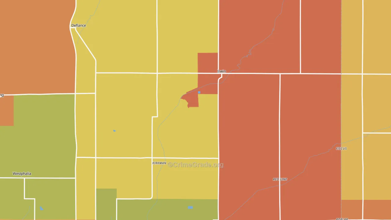 Irwin, IA Map of Robbery Rates