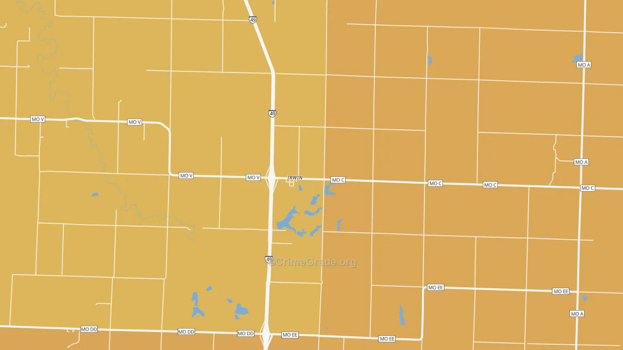 Irwin, MO Map of Robbery Rates