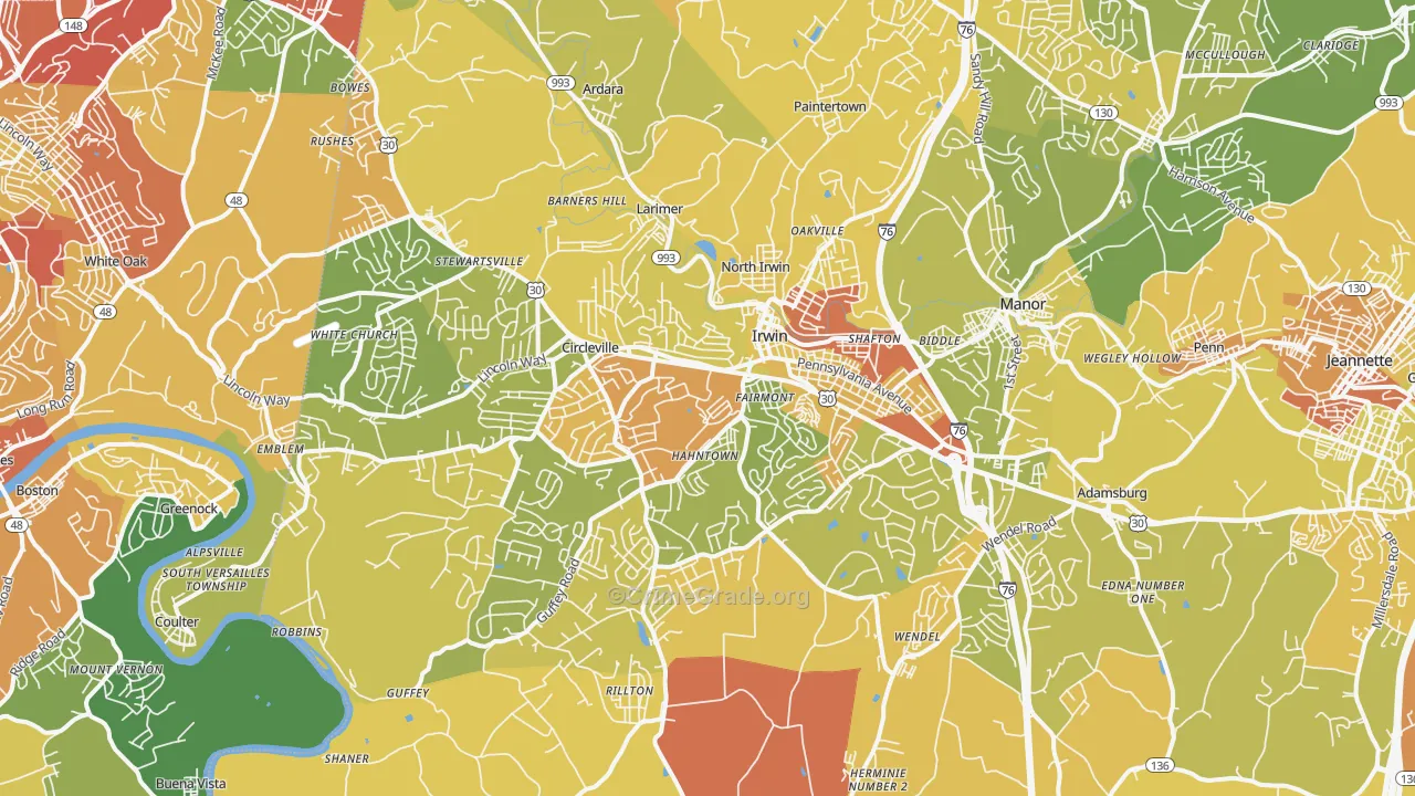 Irwin, PA Map of Robbery Rates