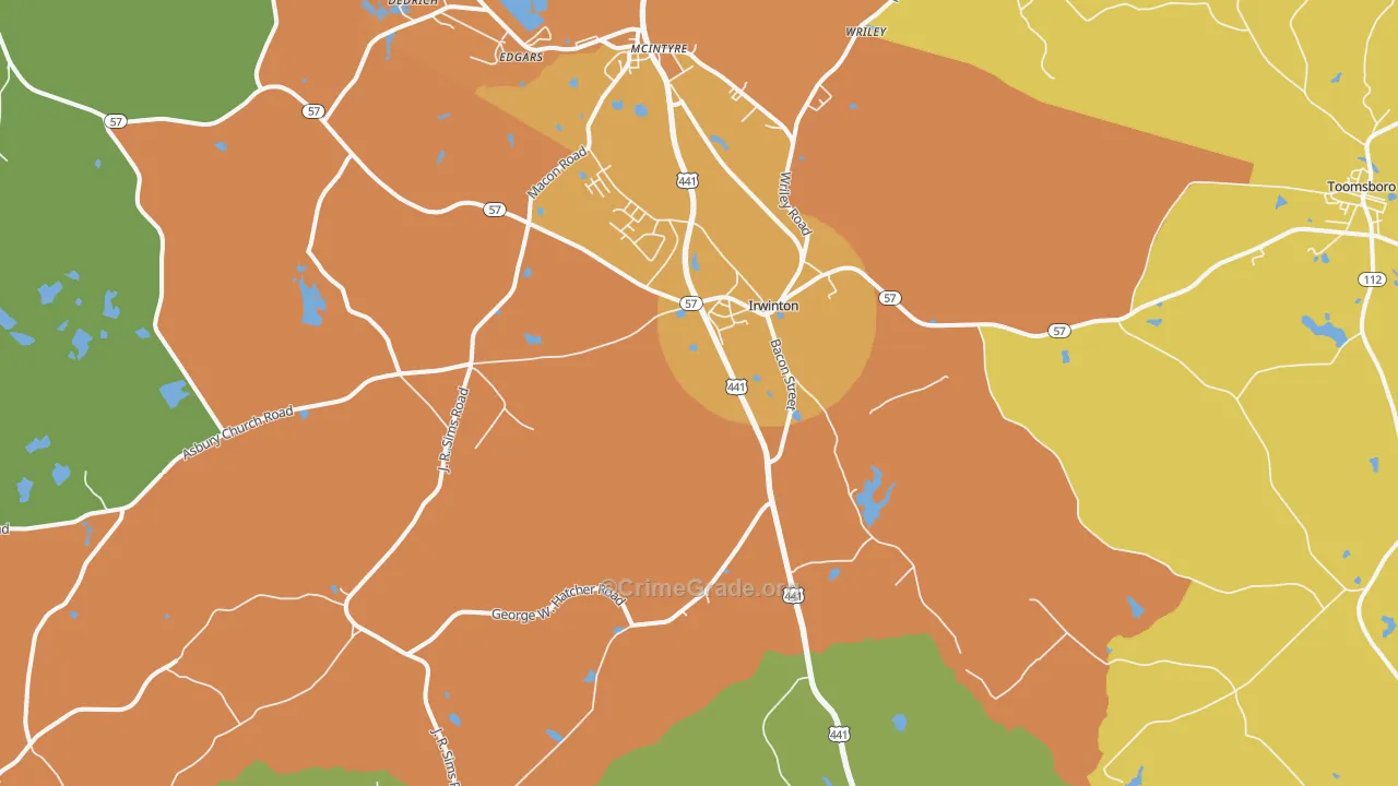Irwinton, GA Map of Robbery Rates