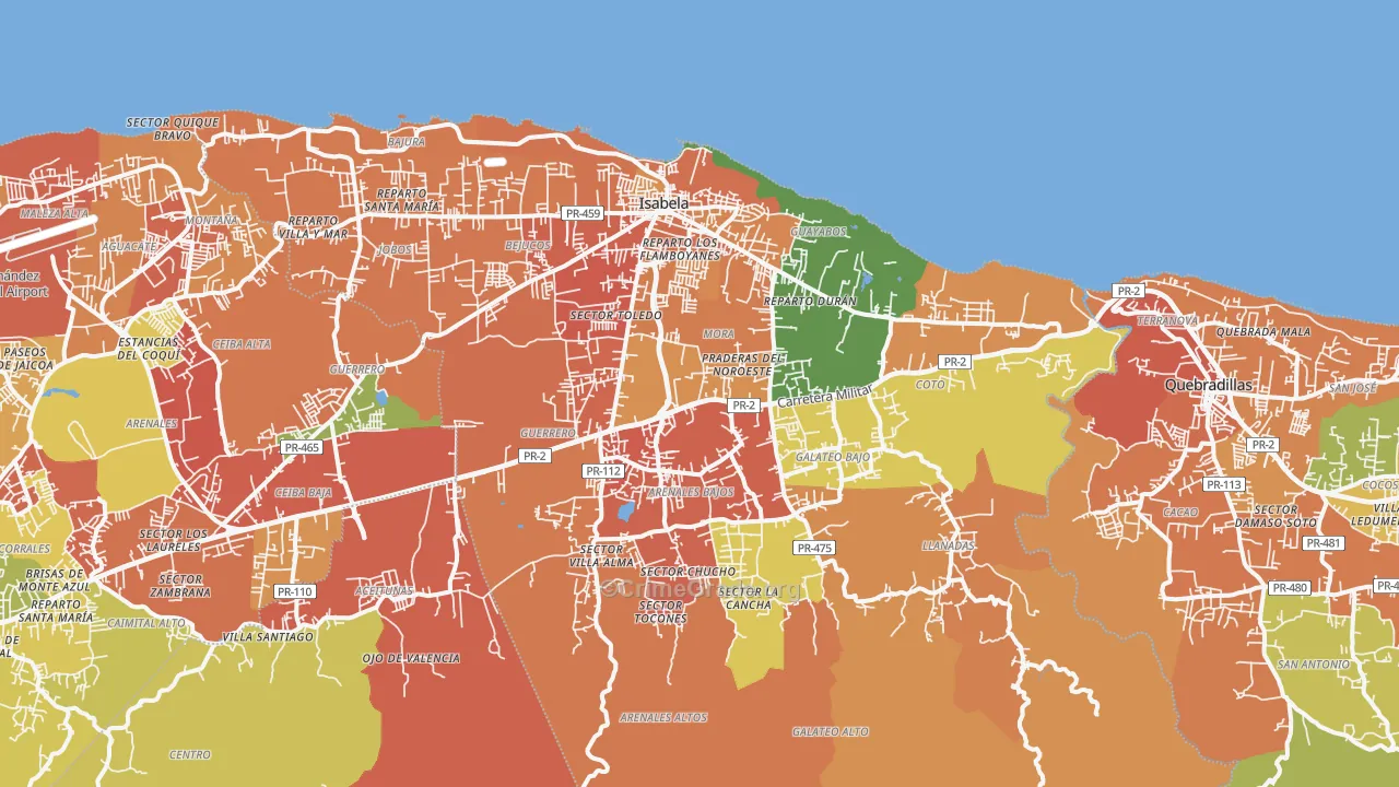 Isabela Municipio, PR Map of Robbery Rates