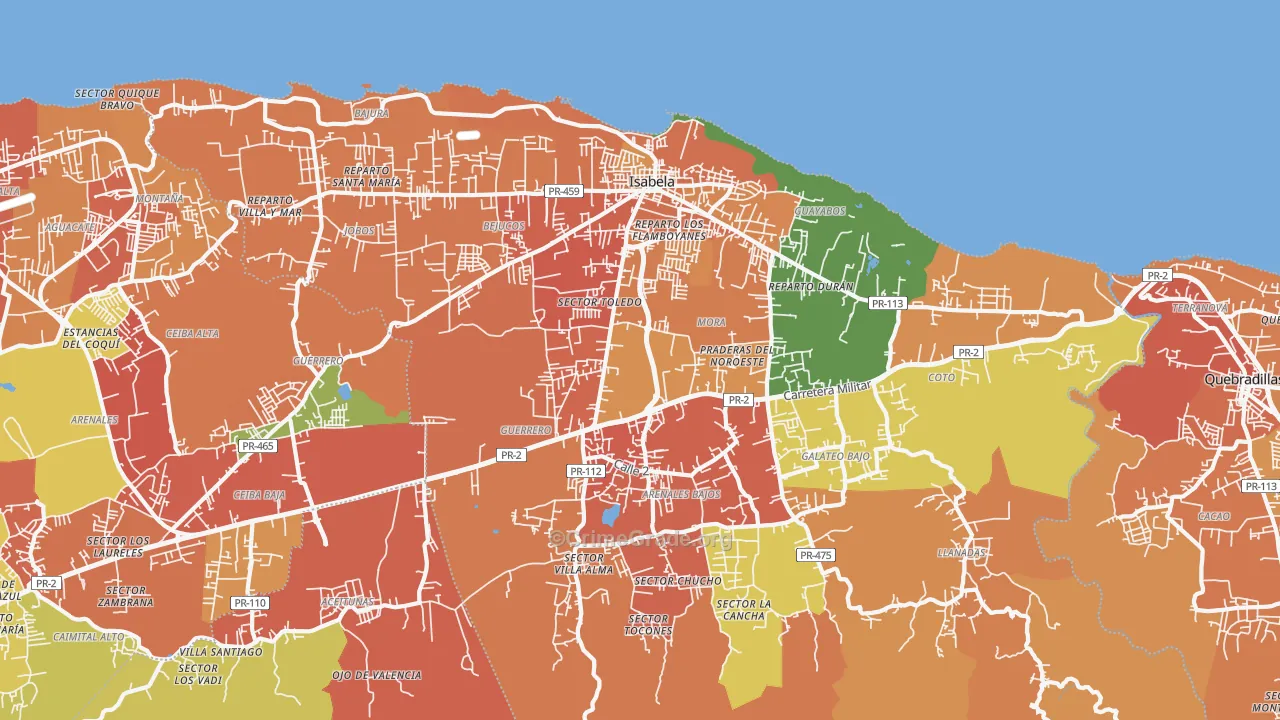 Isabela, PR Map of Robbery Rates