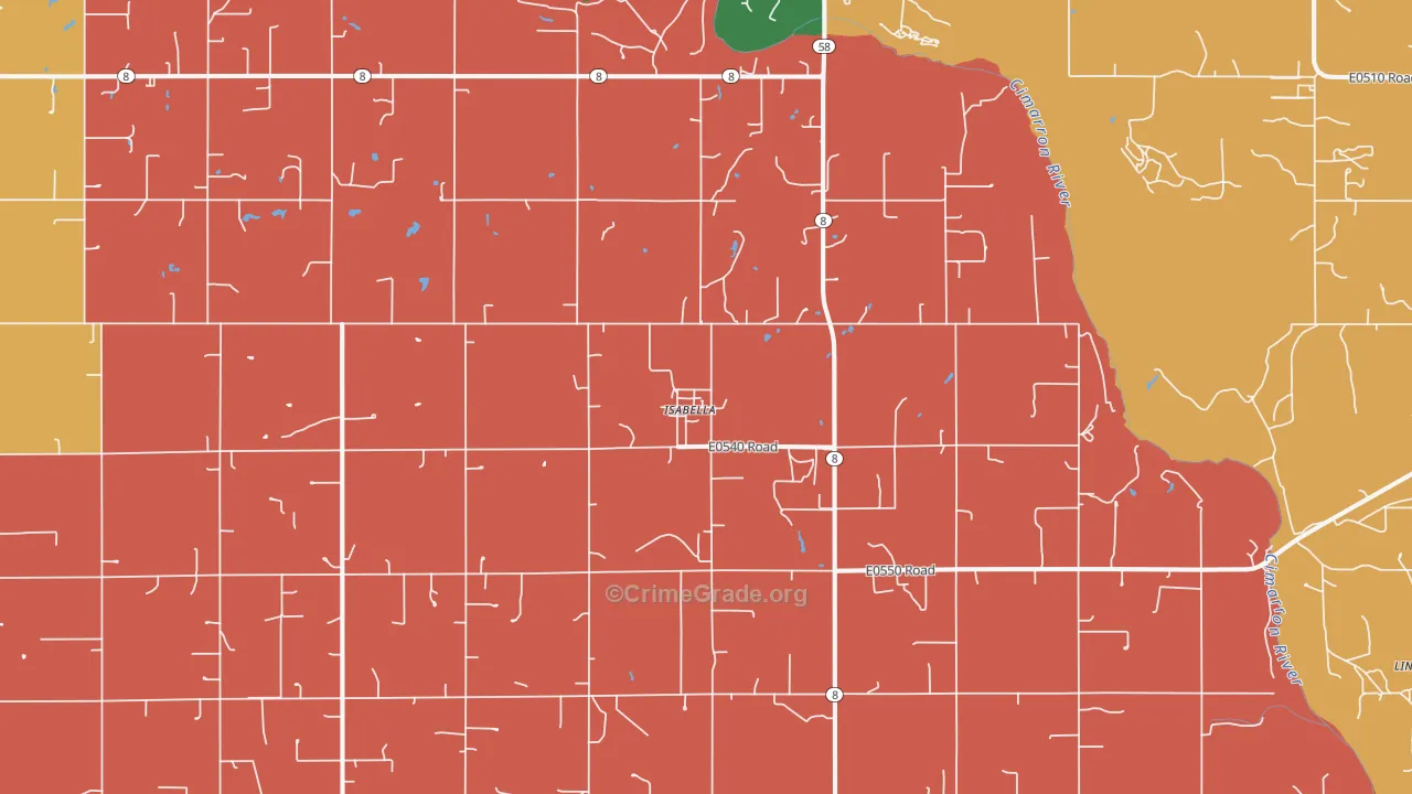 Isabella, OK Map of Robbery Rates