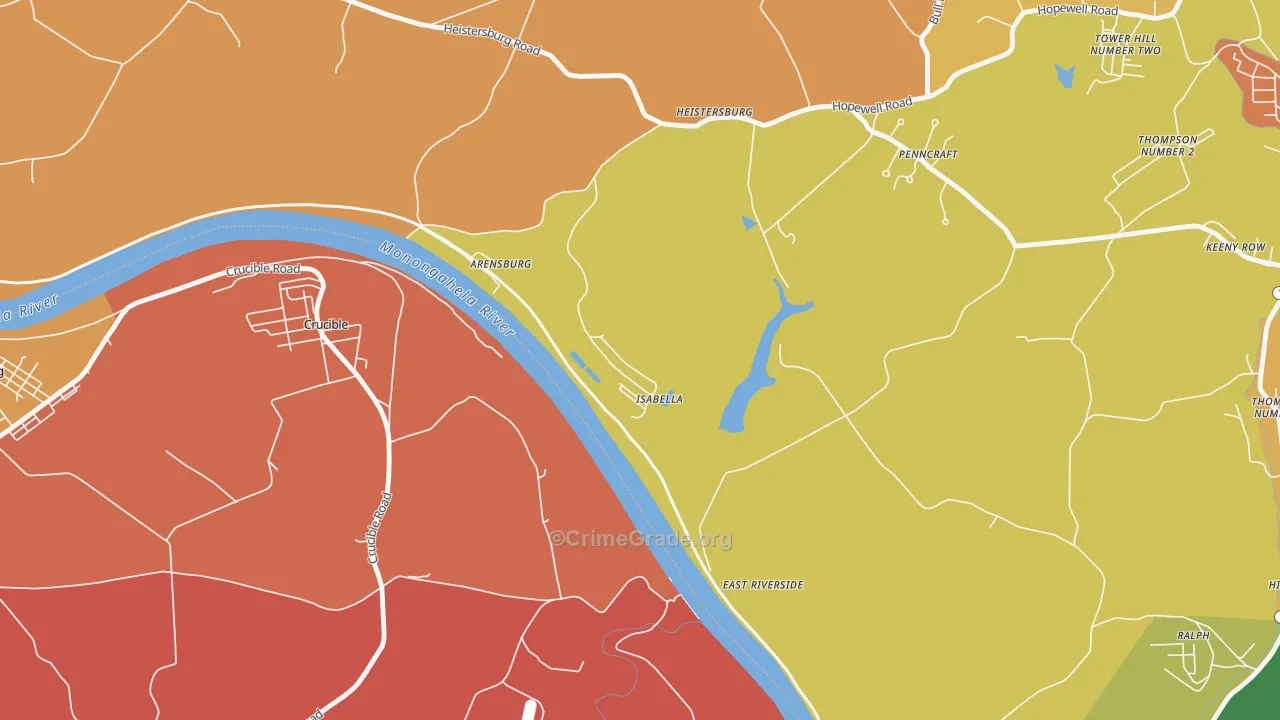 Isabella, PA Map of Robbery Rates