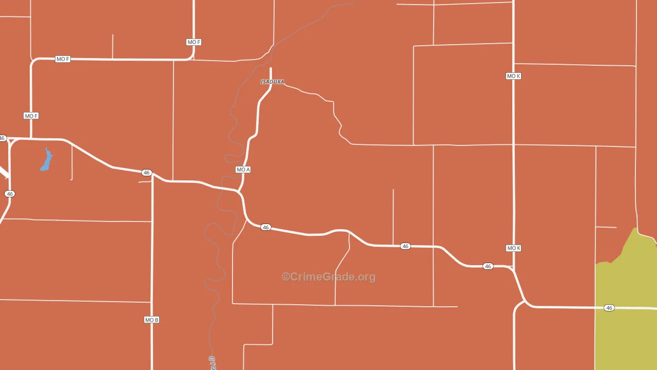 Isadora, MO Map of Robbery Rates