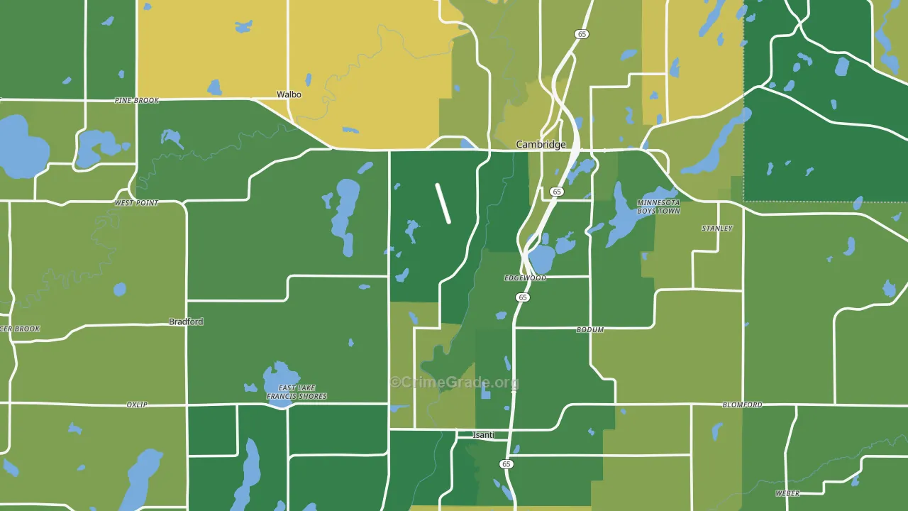 Isanti County, MN Map of Robbery Rates