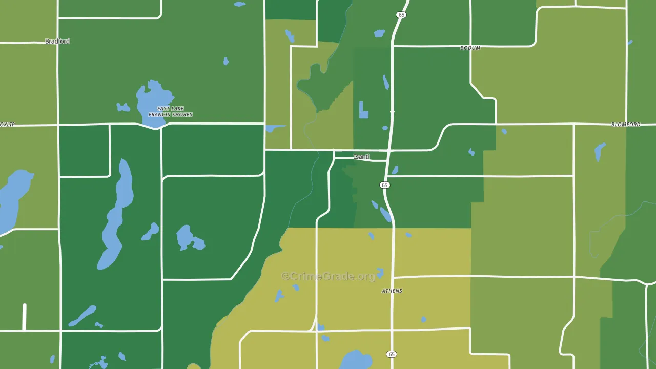 Isanti, MN Map of Robbery Rates