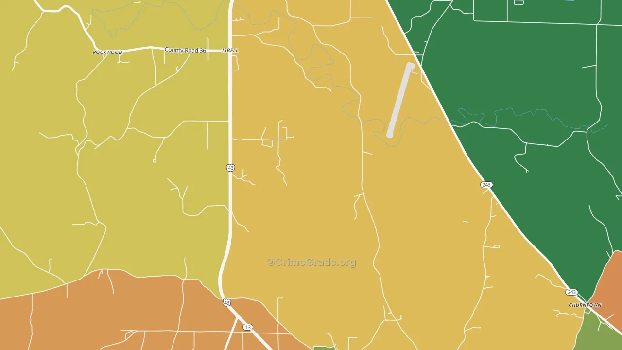 Isbell, AL Map of Robbery Rates