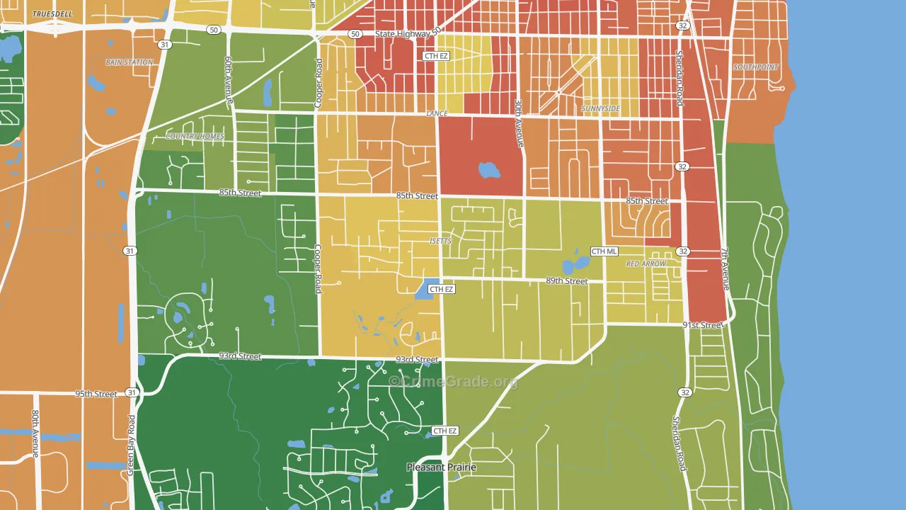 Isetts, Kenosha, WI Map of Robbery Rates