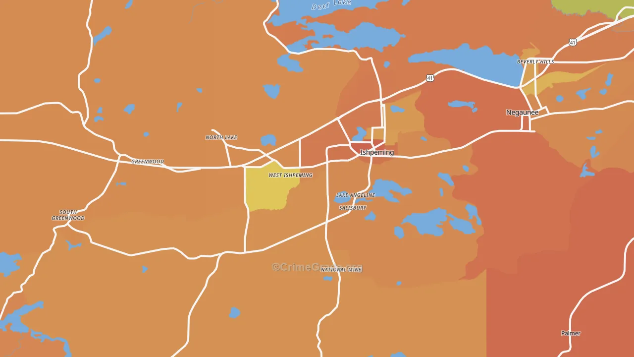 Ishpeming, MI Map of Robbery Rates