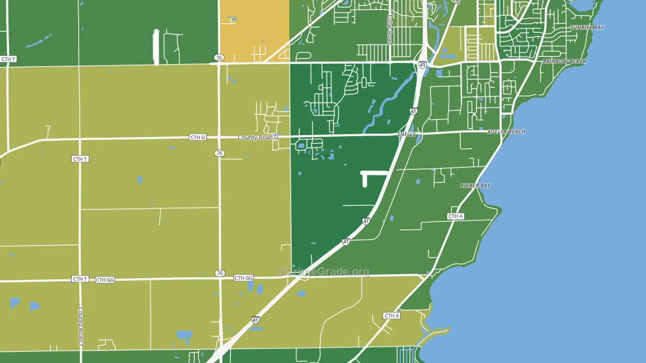 Island Beach, WI Map of Robbery Rates