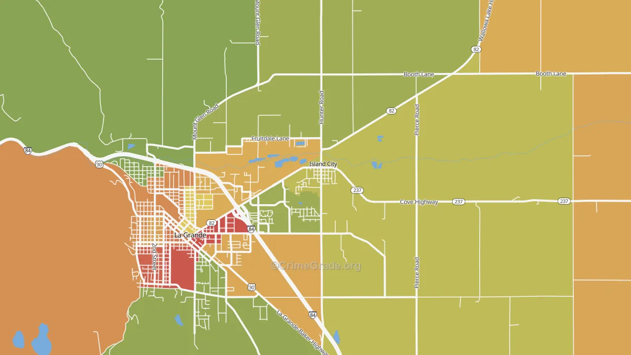 Island City, OR Map of Robbery Rates