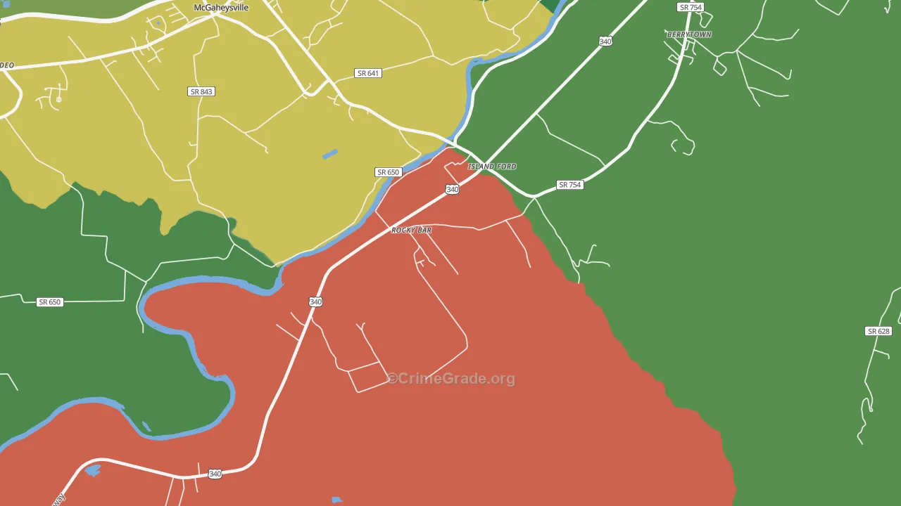 Island Ford, VA Map of Robbery Rates