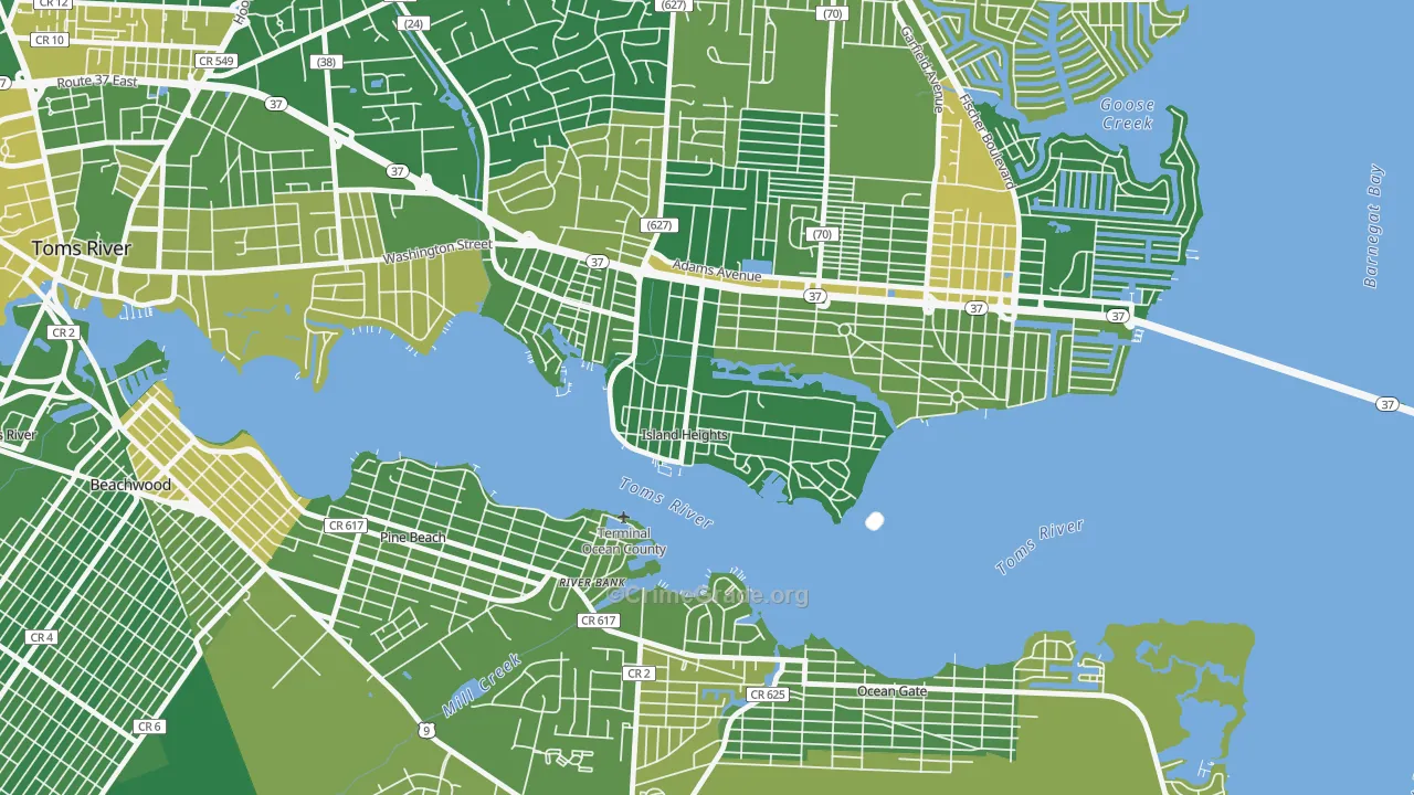 Island Heights, NJ Map of Robbery Rates