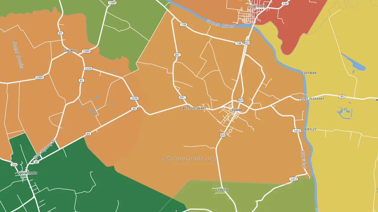 Island, KY Map of Robbery Rates