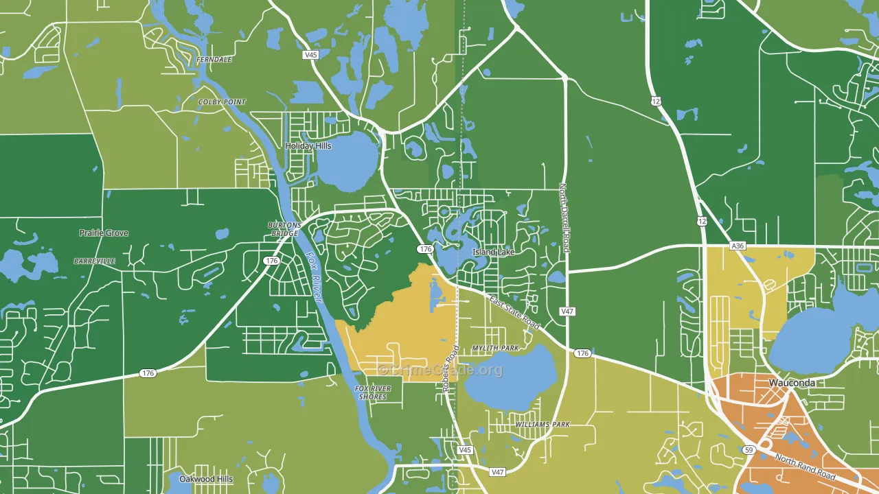 Island Lake, IL Map of Robbery Rates