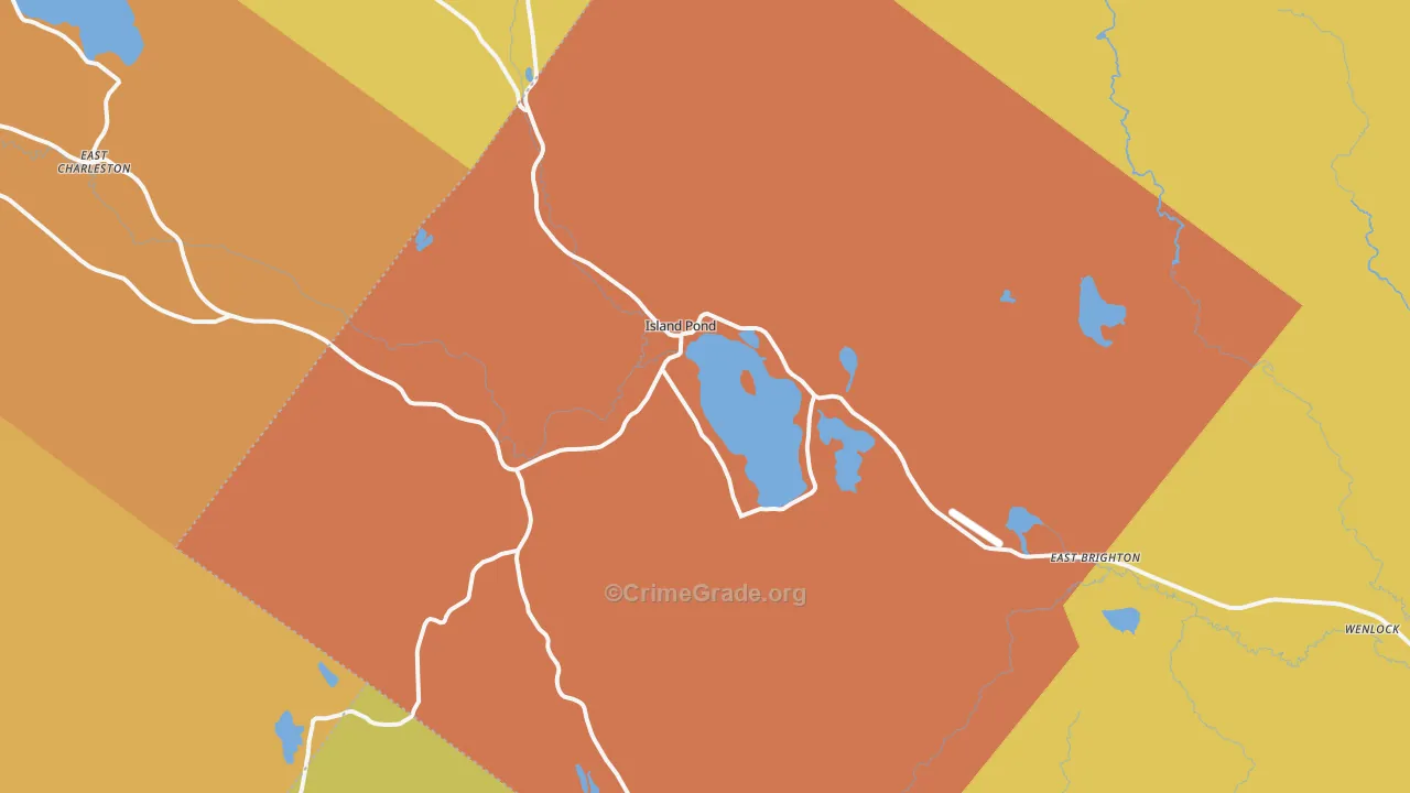 Island Pond, VT Map of Robbery Rates