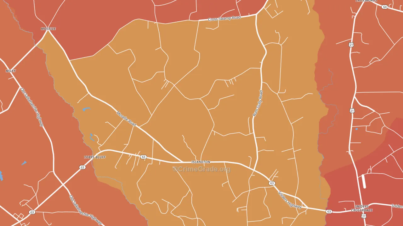Islandton, SC Map of Robbery Rates