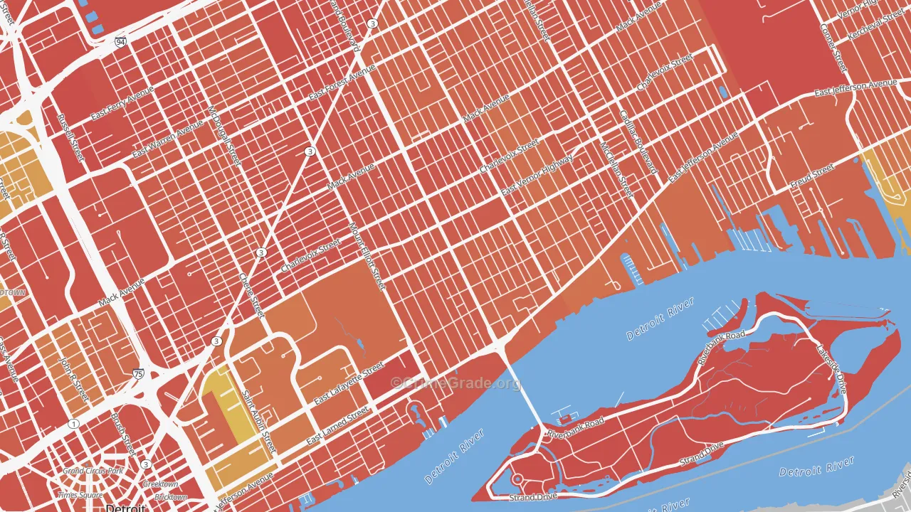 Islandview, Detroit, MI Map of Robbery Rates