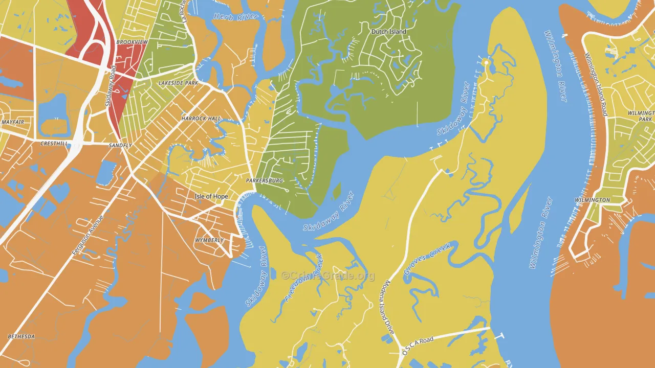 Isle of Hope, GA Map of Robbery Rates