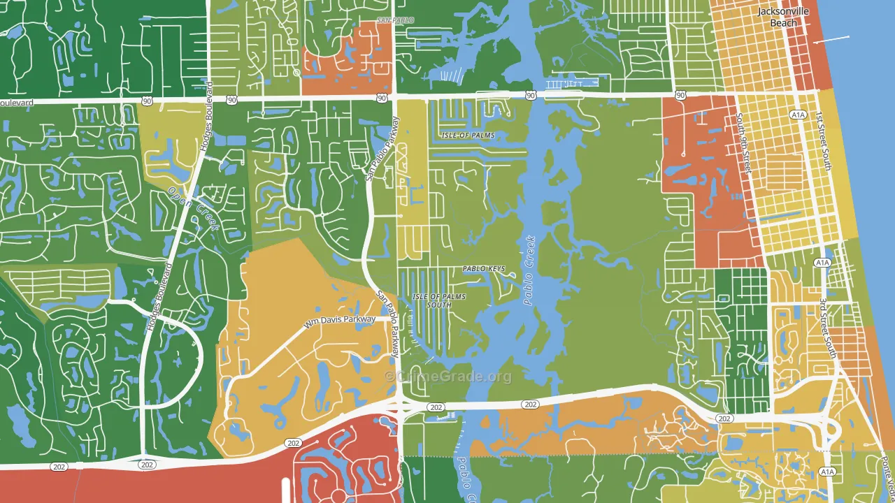 Isle of Palms, Jacksonville Beach, FL Map of Robbery Rates