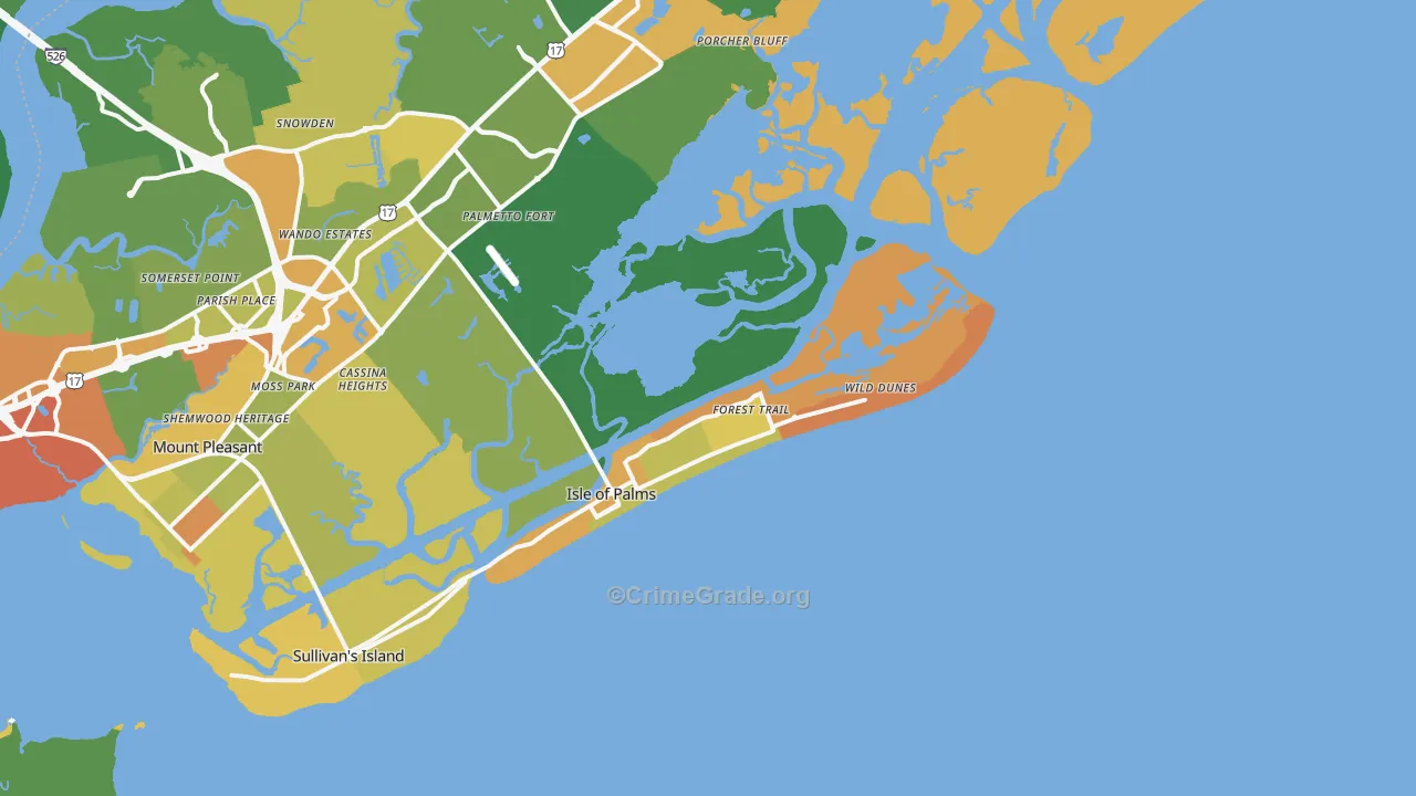 Isle Of Palms, SC Map of Robbery Rates