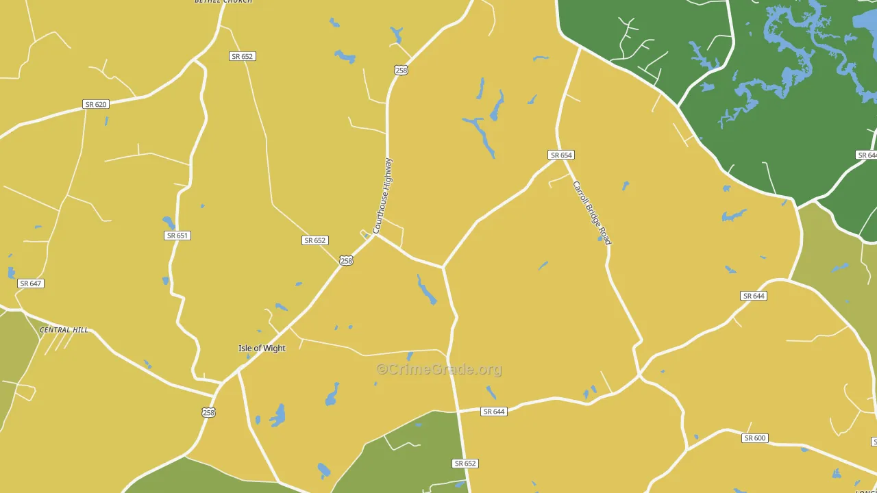 Isle of Wight, VA Map of Robbery Rates
