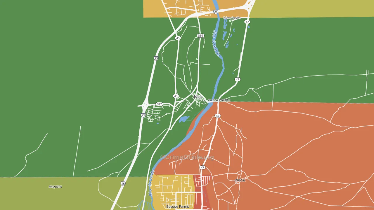 Isleta, NM Map of Robbery Rates