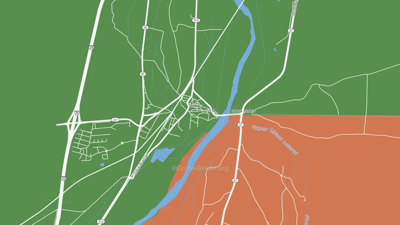 Isleta Village Proper, NM Map of Robbery Rates