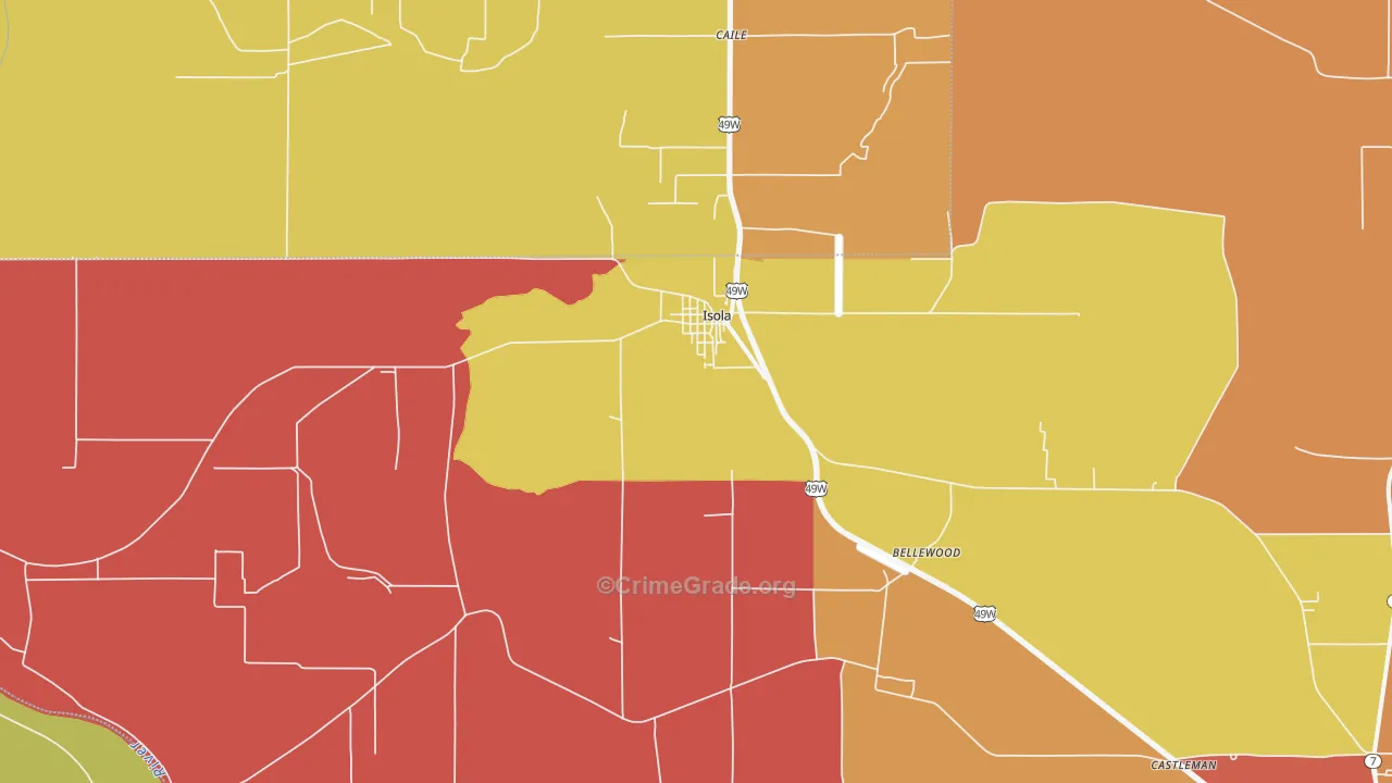Isola, MS Map of Robbery Rates