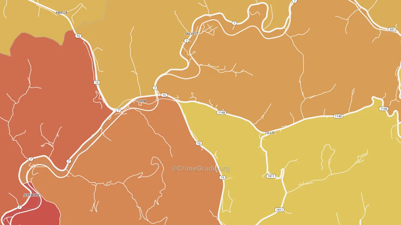 Isom, KY Map of Robbery Rates